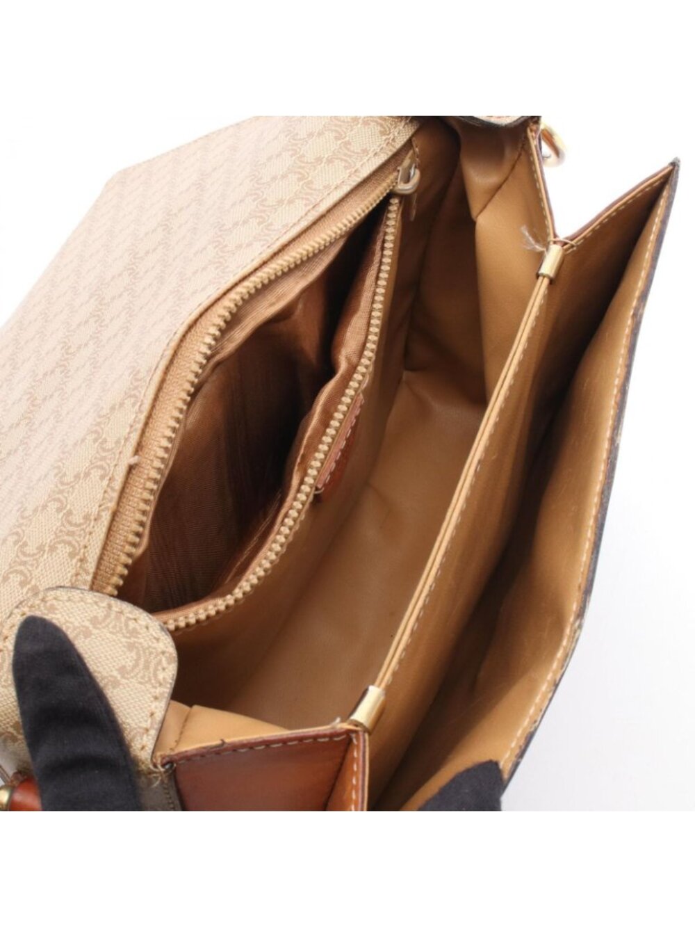 Celine Shoulder Bag Macadam Beige Brown Canvas Leather - Picture 3 of 15